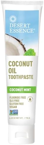 Desert Essence Tea Tree Oil Toothpaste - Coconut Mint - 6.25 Oz - Refreshing Taste - Complete Oral Care - Baking Soda - Sea Salt - Pure Essential Oil - Fights Against Sugar Acids - Zinc Citrate