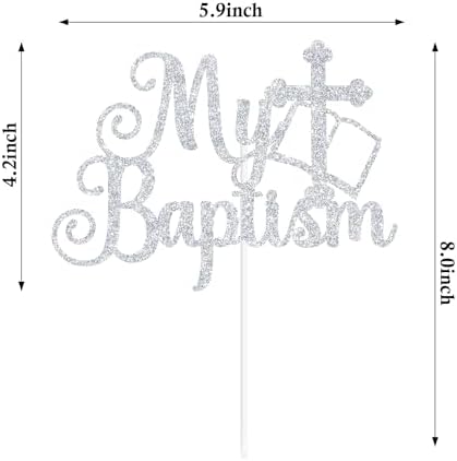 Goilpanitdia My Baptism Cake Topper, First Holy Communion, Mi Bautizo, Religious God Bless Baptism, Baby Shower, Baby 1st Birthday Party Decorations Supplies, Silver Glitter