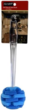 Soft Touch Kitchen Glassware Multi-Purpose Sponge Puff Dish Brush 11.5" with Clear and Comfortable Ergonomic Handle (1)