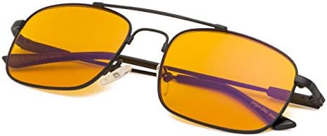 Eyekepper Memory Titanium Sleeping Glasses-Blue Light Blocking 97%-Computer Reading Glasses-Reduce Eyestrain Readers Dark Orange Tinted Lens (Black, 1.25)
