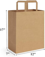 BagDream 12x7x17 50Pcs Large Paper Grocery Bags with Handles Kraft Brown Gift Bags for Shopping Retail Merchandise Flat Handles Recycled Takeout/to Go Barrel Sacks