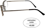 Men's High-Powered Reading Glasses: Gold Frame and Brown Case +6.00 Magnification Aspheric Lenses