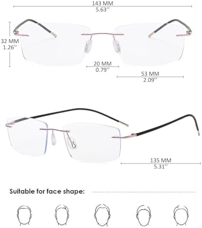 Rimless Progressive Multifocal Reading Glasses Men Women Blue Light Blocking Ultralight Metal Multifocus Readers