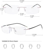 Rimless Progressive Multifocal Reading Glasses Men Women Blue Light Blocking Ultralight Metal Multifocus Readers