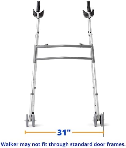 Medline Upright Walker with 5” Dual Wheels, Forearm Walker with Armrests, Height Adjustable, 300lb Weight Capacity, Height Adjustable 46-53", 31" Wide
