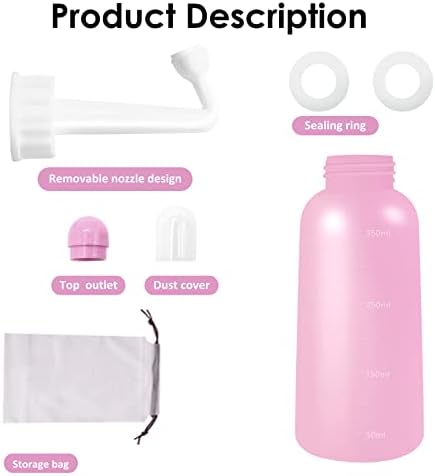 RUFCRIL Mini Peri Bottle, 350ml Portable Travel Bidet with Extra Ring and Carry Bag, TPE Material for High Temperature Resistance, Essentials for Postpartum Perineal Care,Hemorrhoid Treatment, Pink