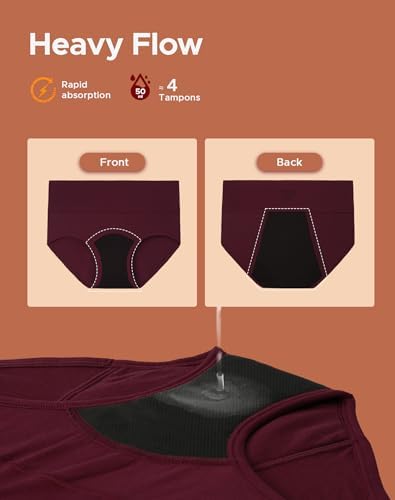 INNERSY Period Underwear for Women Heavy Flow High Waist Cotton Leak Proof Menstrual Panties 3-Pack