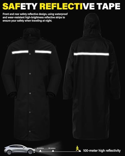 iCreek Raincoat Waterproof Long Rain Jacket Lightweight Rainwear Reflective with Packable Hood for Men Women Adults