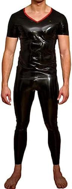 Sexy Black Short Sleeve Men's Neck Entry Latex Rubber Round Collar Customize,Red,Medium