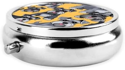 ZhongGuo Schnauzer Printed Pill Organizer,Round Travel Pill Organizer Mini Medicine Pill Box for Purse Iron Plating