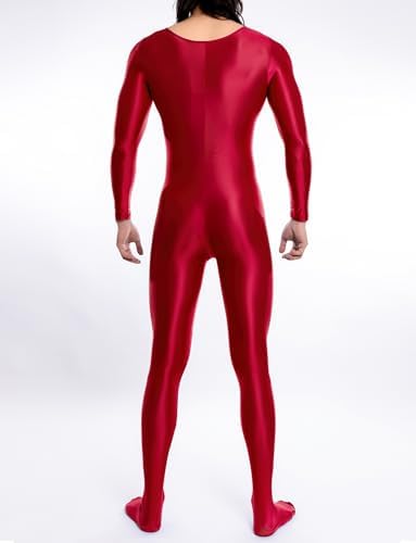 FEOYA Men Shiny Full Bodysuit Metallic Glossy Jumpsuit Sheer Silky Romper for Club Party Workout Cosplay