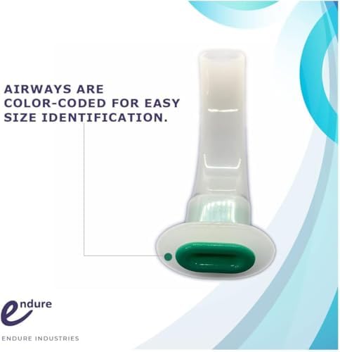 Endure Oropharyngeal Airway Kit, 9 Pieces, Sizes 40mm - 120mm, Color-Coded by Size, with 2 Pack of Sterile Non-Woven Sponges