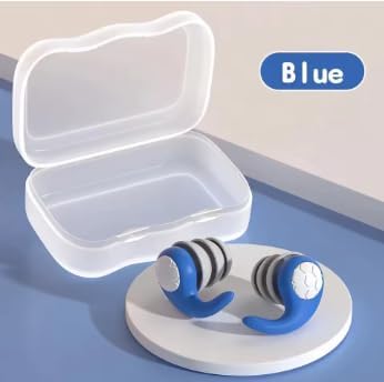 Sleep Noise Cancelling Ear Plug Soft Silicone Soundproof Sleep Aid Earplugs for Airplane Travel Anti-Noise Earplugs Repeatable (Blue, Adult)