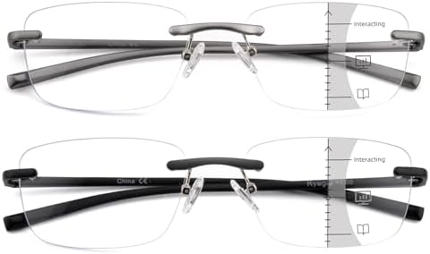 2 Pack Ultra Lightweight Rimless Progressive Multifocus Reading Glasses for Men,Blue Light Blocking Computer Readers