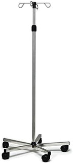 Lumex Deluxe Rolling IV Pole with 4 Hooks – Height-Adjustable Stainless Steel Infusion Stand with 5-Leg Base & Wheels