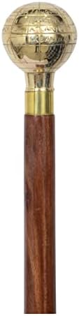 Solid Brass Globe Head Walking Cane – Victorian Style Wooden Walking Stick for Men & Women – Handmade Brass Handle Designer Cane for Collectors & Seniors