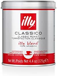 illy Ground Coffee Espresso - 100% Arabica Coffee Ground – Classico Medium Roast - Notes of Caramel, Orange Blossom & Jasmine - Rich Aromatic Profile - Precise Roast - No Preservatives – 4.4 Ounce