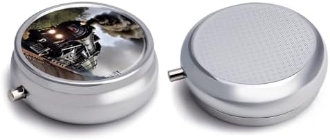 Steam Train Medicine Pill Case, 3 Compartment Round Pill Box, Portable Decorative Medicine Organizer for Pocket Or Purse Vitamin Organize