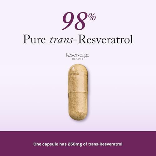 Reserveage Beauty Resveratrol 250 mg - Best Trans-Resveratrol - Vegan Antioxidant Supplement for Cellular & Heart Health - Aids Healthy Aging & Immune Health - 60 Vegetable Capsules