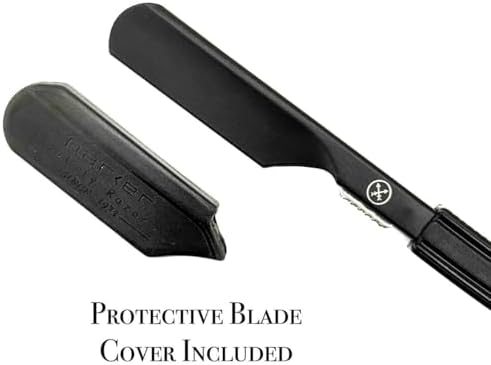 Parker Director Black Non-Folding Straight Barber Razor – Japanese-Style Razor with Stainless Steel Arm, Blade Protector Cap & Ergonomic Non-Slip Handle – Ideal for Professionals - 5 Blades Included