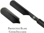 Parker Director Black Non-Folding Straight Barber Razor – Japanese-Style Razor with Stainless Steel Arm, Blade Protector Cap & Ergonomic Non-Slip Handle – Ideal for Professionals - 5 Blades Included