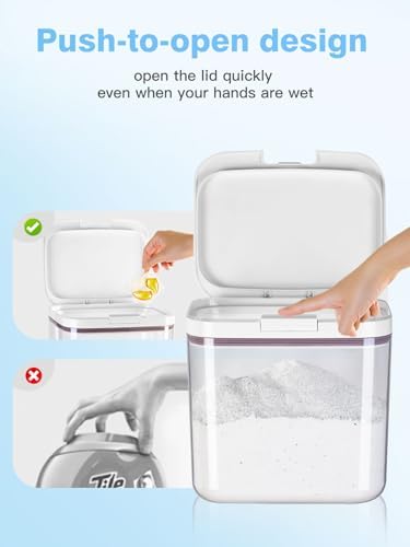 LivLab Mker Laundry Detergent Dispenser with One-Press Lid,Clear PET Powder container with Measuring Cup, Pods container 5.5L/12Lbs/200oz(270 Pods)
