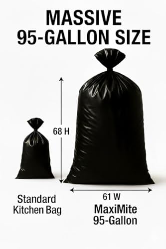 95-96 Gallon Extra-Large Black Garbage Can Liners, Heavy-Duty Trash Bags, 50 Bags, 1.5 Mil Thick, Ideal for Commercial & Home Use