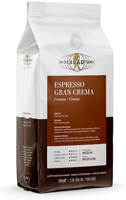 Miscela d'Oro Espresso Gran Crema – 1.1 lb (500g) Italian Medium Roast, Balanced, Smooth, Creamy – Whole Bean Coffee Made in Italy