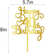 Happy 40th Birthday Cake Topper,Acrylic Double Sided Gold Decoration,for Happy 40th Birthday Cake Decorations,Cheers to 40 Fabulous Cake Decoration/40th Anniversary Party Decorations