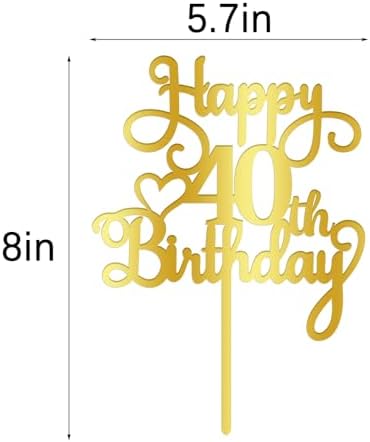 Happy 40th Birthday Cake Topper,Acrylic Double Sided Gold Decoration,for Happy 40th Birthday Cake Decorations,Cheers to 40 Fabulous Cake Decoration/40th Anniversary Party Decorations