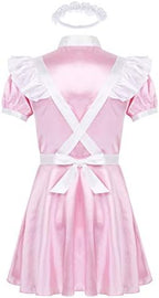 ACSUSS Men's Silk Satin Frilly Flutter French Maid Costume Dress Crossdress Pajamas Set