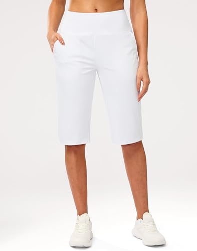 G Gradual Women's Bermuda Long Shorts 14" Knee Length Capris with Pockets High Waisted Athletic Casual Shorts for Women