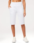 G Gradual Women's Bermuda Long Shorts 14" Knee Length Capris with Pockets High Waisted Athletic Casual Shorts for Women