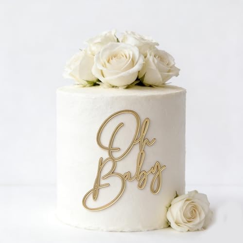 Acrylic Gold Oh Baby Cake Topper, Baby Welcome Party Cake Decoration Acrylic Cake Decoration for Baby Shower Gender Reveal Birthday Party Supplies