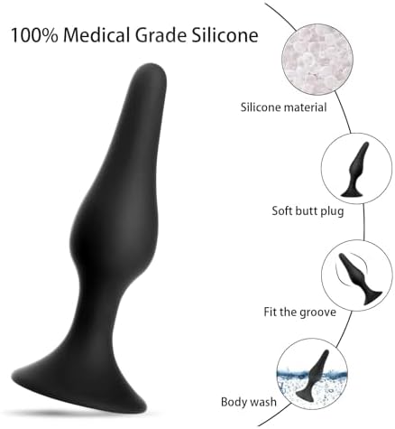 Butt Plug Anal Plug Sex Toys, HISIONLEE 5PCS Sex Anal Toys Silicone Anal Butt Plugs Training Kit with Enema Adult Sex Toys & Games for Women Male and Beginners (Black)