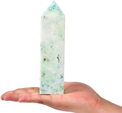 JIC Gem Natural Large Phoenix Pine Obelisk Quartz Crystal Wand Tower Point Chrysocolla Crystal Healing Wand Reiki Decor 1.8-2.2 Lbs