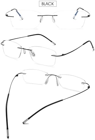 VEVESMUNDO Frameless Reading Glasses Blue Light Blocking Metal Titanium Clear Rimless Eyewear Glasses for Men Women