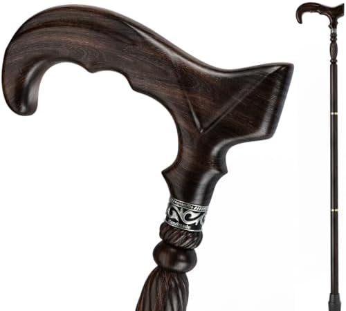 URFORESTIC Handmade Wooden Walking Cane,Solid Wooden Cane for Men and Women, Ergonomic Walking Stick for Senior, Elderly,36 Inch Height(Dark Brown)