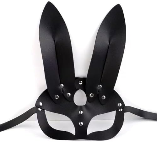 Soochat Leather Bunny Mask, Adjustable Rabbit Ear Mask for Halloween Cosplay Costume Accessory