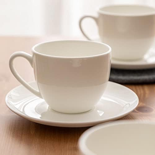 Pure White Fine Bone China Cup and Saucer Set, 8 Oz Cappuccino Coffee Cup Saucer Set