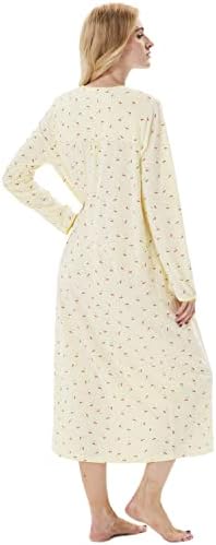 Keyocean Nightgowns for Women, Soft Cotton Comfy Lightweight Embroidered Long-sleeve Nightdress