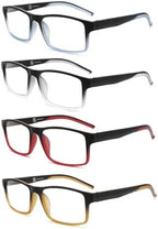 MODFANS Reading Glasses 4 Pack, Blue Light Blocking Readers, Anti Glare, UV Protection, Lightweight Comfortable Unisex Two-Tone Frames with Spring Hinge, Rectangular Design 2.0