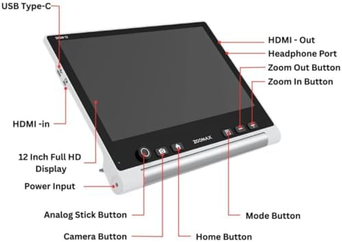 Snow 12 Inch Foldable Portable Video Magnifier by Zoomax with OCR for Low Vision & Reading Assistance – HD Display, 19x Magnification, Text-to-Speech, & 20+ Language Support