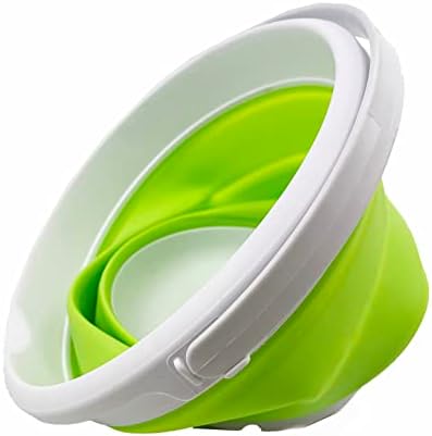 SAMMART Set of 2-5.5L (1.4 gallons) Collapsible Plastic Bucket - Foldable Round Tub with Hanle - Portable Fishing Bucket - Pop Up Saving Outdoor Waterpot. (White/Grass Green (Set of 2))