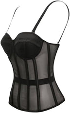 YUNAR Women's Mesh Overbust Corset, Underwired Padded Bust, Removable Straps, 10 Bones Shapewear Going Out Top