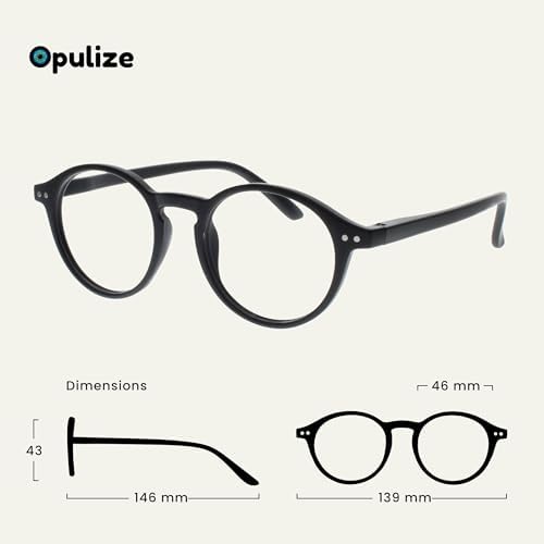 OPULIZE REY Reading Glasses for Women Men, Retro Round Frame with Spring Hinges, Matte Black, Brown Tortoiseshell +2.50 (Pack of 2)