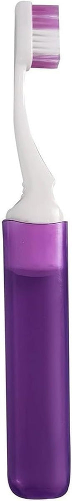 Purple Travel Toothbrushes with Cover Case Holders, Foldable Mini Compact Travel Toothbrush Portable Soft Bristles Tooth Brushes Kit Adults Size Individually Wrapped Good for Hiking Camping