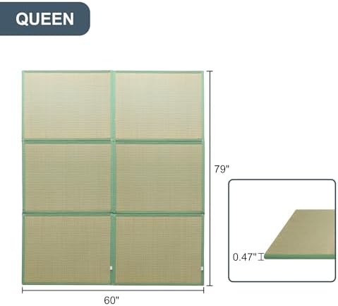 MAXYOYO Japanese Tatami Mat 100% Rush Grass Portable Folding Mat Futon Mattress Firm Traditional Floor Bed 79"x60"x0.47"