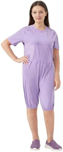 Adaptive Clothing for Women, Anti-Strip Back-Zip Jumpsuit Cotton Romper- Elderly Easy Care Onesie for Special Needs