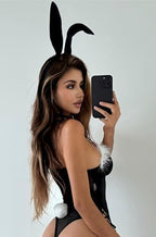 Bunny Costume for Women Girls Sexy Halloween Costumes Anmie Cosplay Bodysuit Lingerie with Bunny Ears & Bow Tie